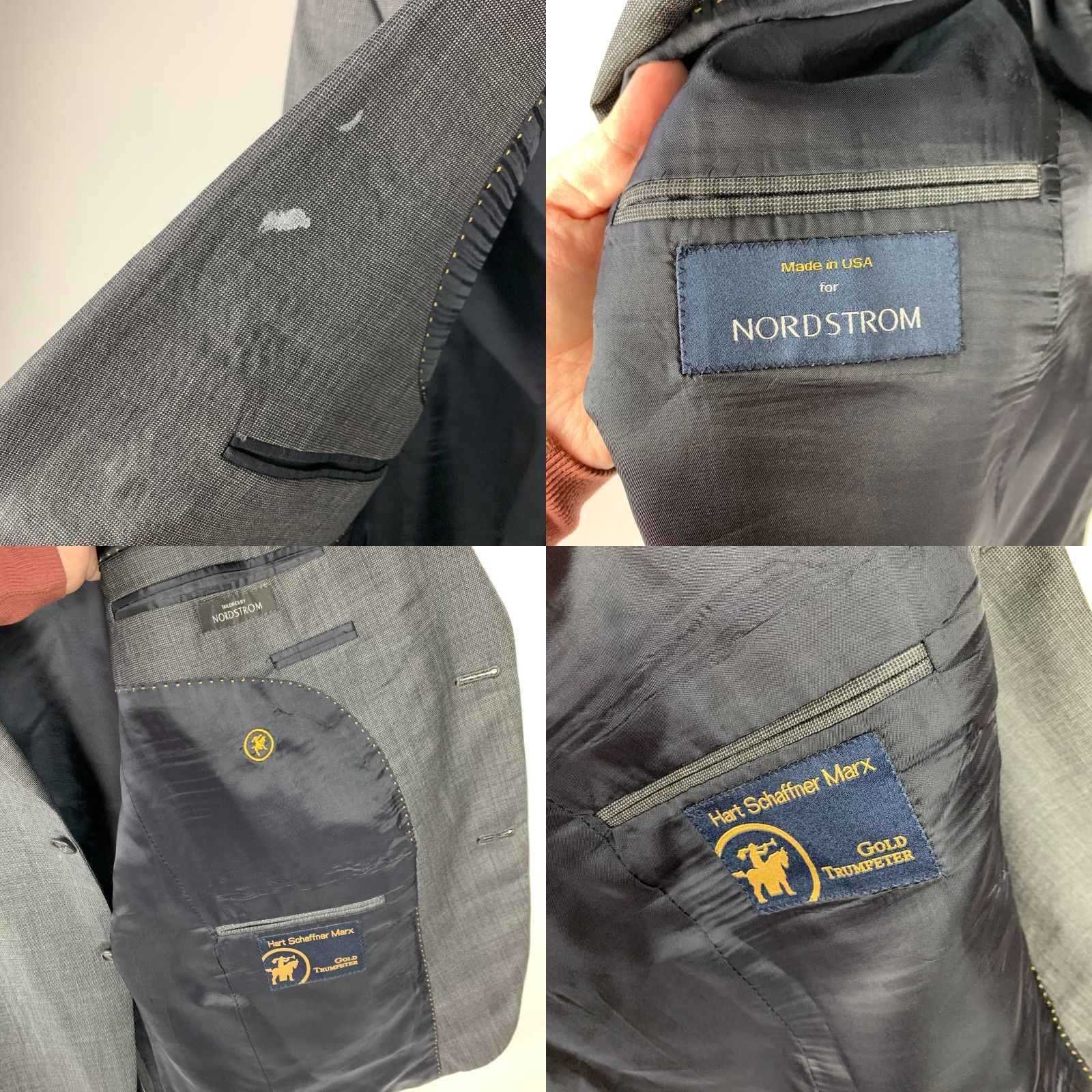 Hart Schaffner Marx VINTAGE Hart Schaffner Marx Nordstrom Gold Trumpeter Blazer Suit Sport Coat 43R Gray Mens Jacket 1990s Size 46R - 8 Thumbnail