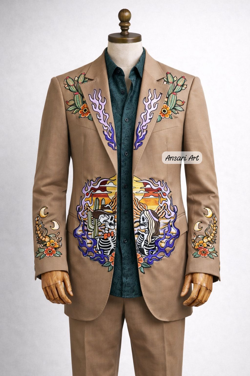 Other Men 2PC customized Cactus, Skeleton embroidery western prom Size 46L - 1 Thumbnail