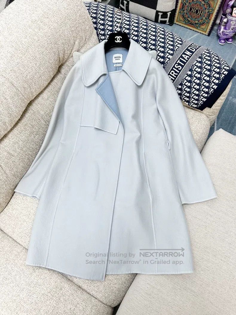 Hermes Hermes Teal Long Sleeve Flared Cashmere Coat Size XS / US 0-2 / IT 36-38 - 3 Thumbnail