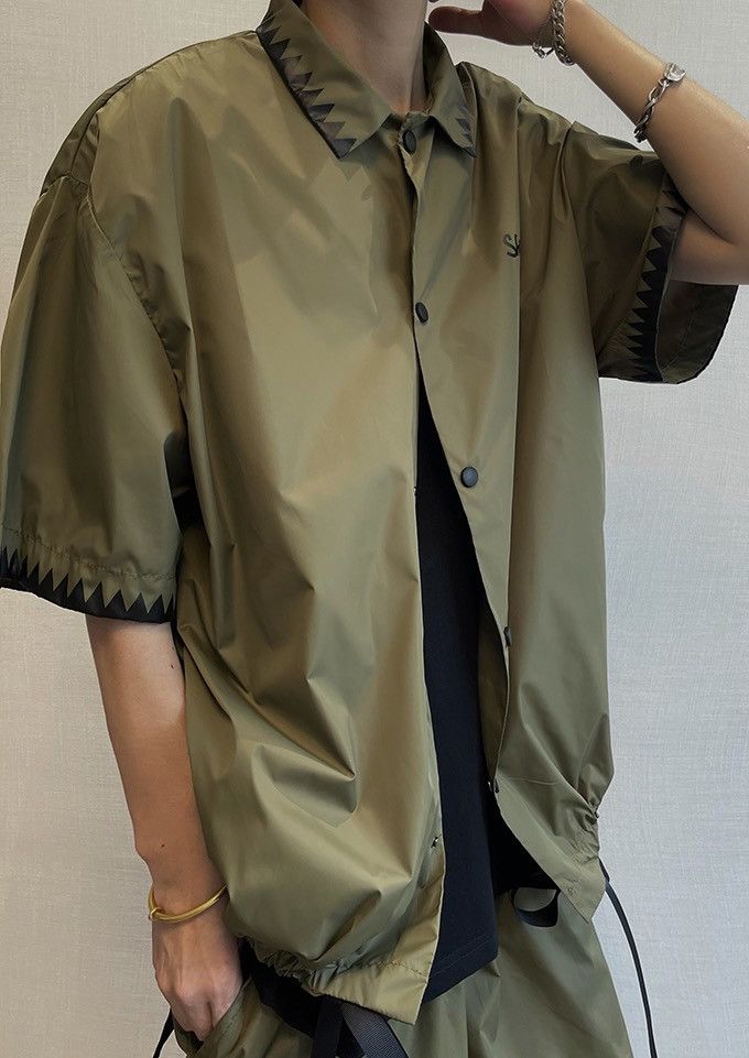 image of Vintage Avant Garde Retro Punk Zig-Zag Ruched Shirt in Army Green, Men's (Size 2XL)