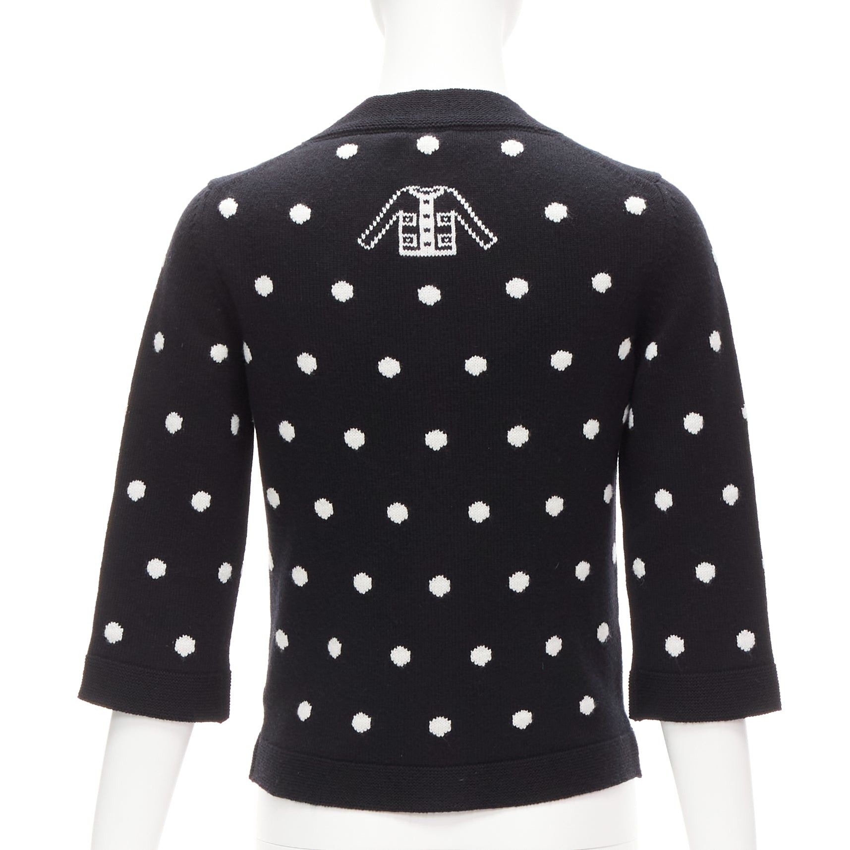 image of Chanel 08A 100% Cashmere Silver Embellished Black Polka Dot Cardigan Fr34 Xs in White, Women's