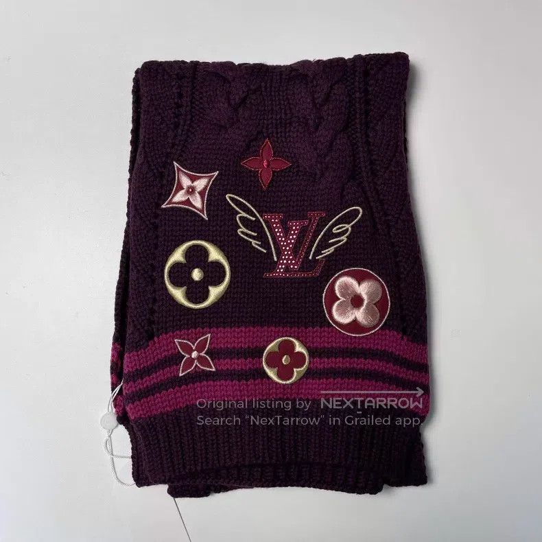 Other Louis Vuitton Purple Multi-Element Logo Wool Woven Scarf Size ONE SIZE - 3 Thumbnail