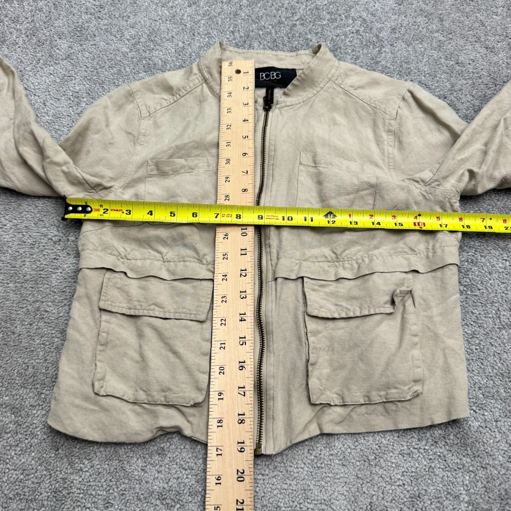 Vintage VINTAGEBGB Paris Utility Linen Blend Full Zip Jacket Women 6 Tan Pocket Casual Outdoor Size M / US 6-8 / IT 42-44 - 7 Thumbnail
