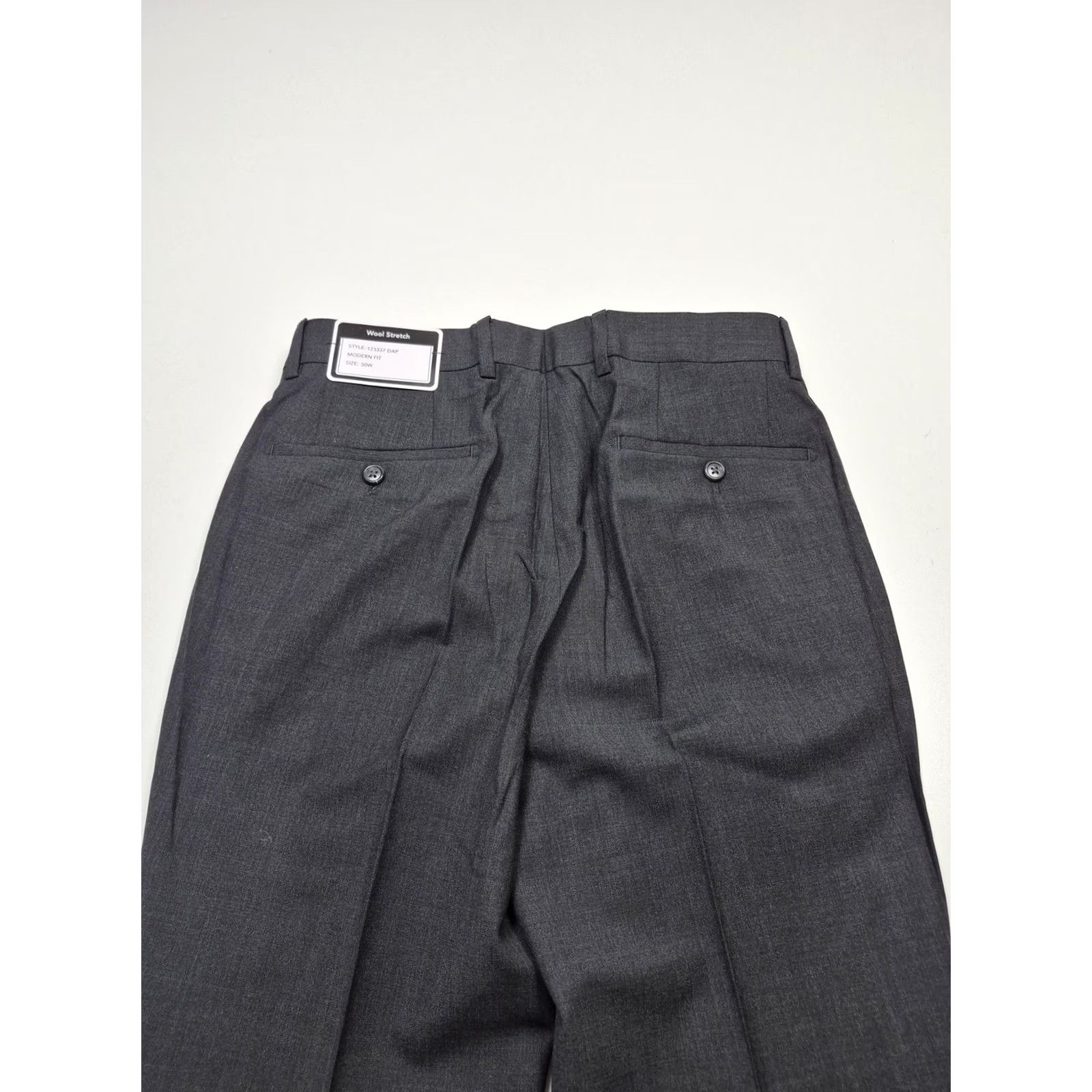 Vintage Giles & Jasper Dress Pants Mens 30x32 Gray Wool Stretch Flat Front NWT Modern Fit Straight Leg Button Closure Pockets Size US 30 / EU 46 - 7 Thumbnail