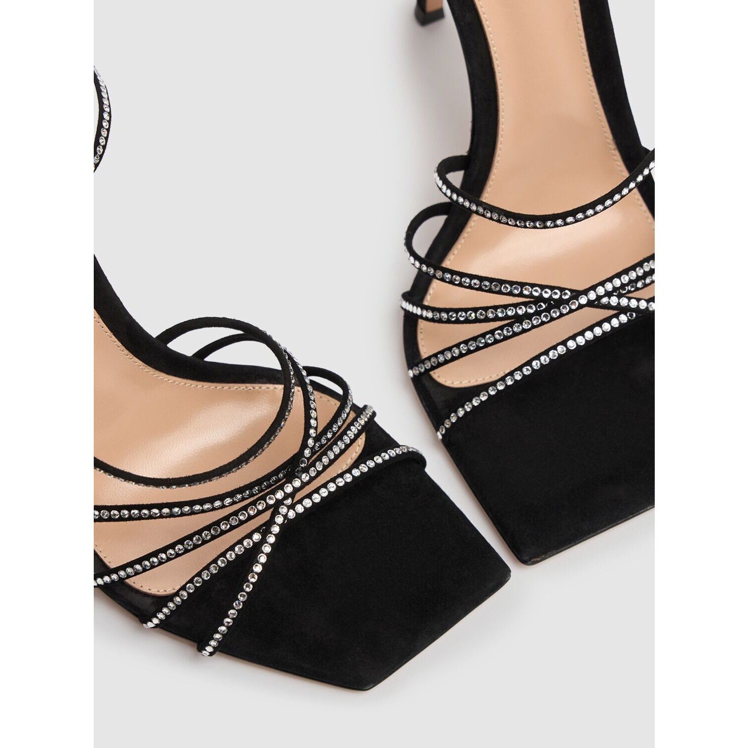 GIANVITO ROSSI 105 $1345 Black Satin And Crystals Sandals Ne
