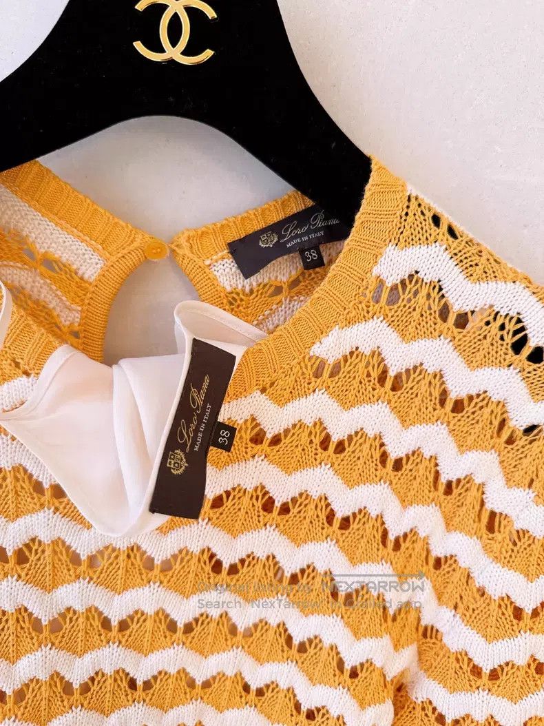 Loro Piana Loro Piana Yellow and White Striped Openwork Crochet Dress Size XS / US 0-2 / IT 36-38 - 8 Thumbnail