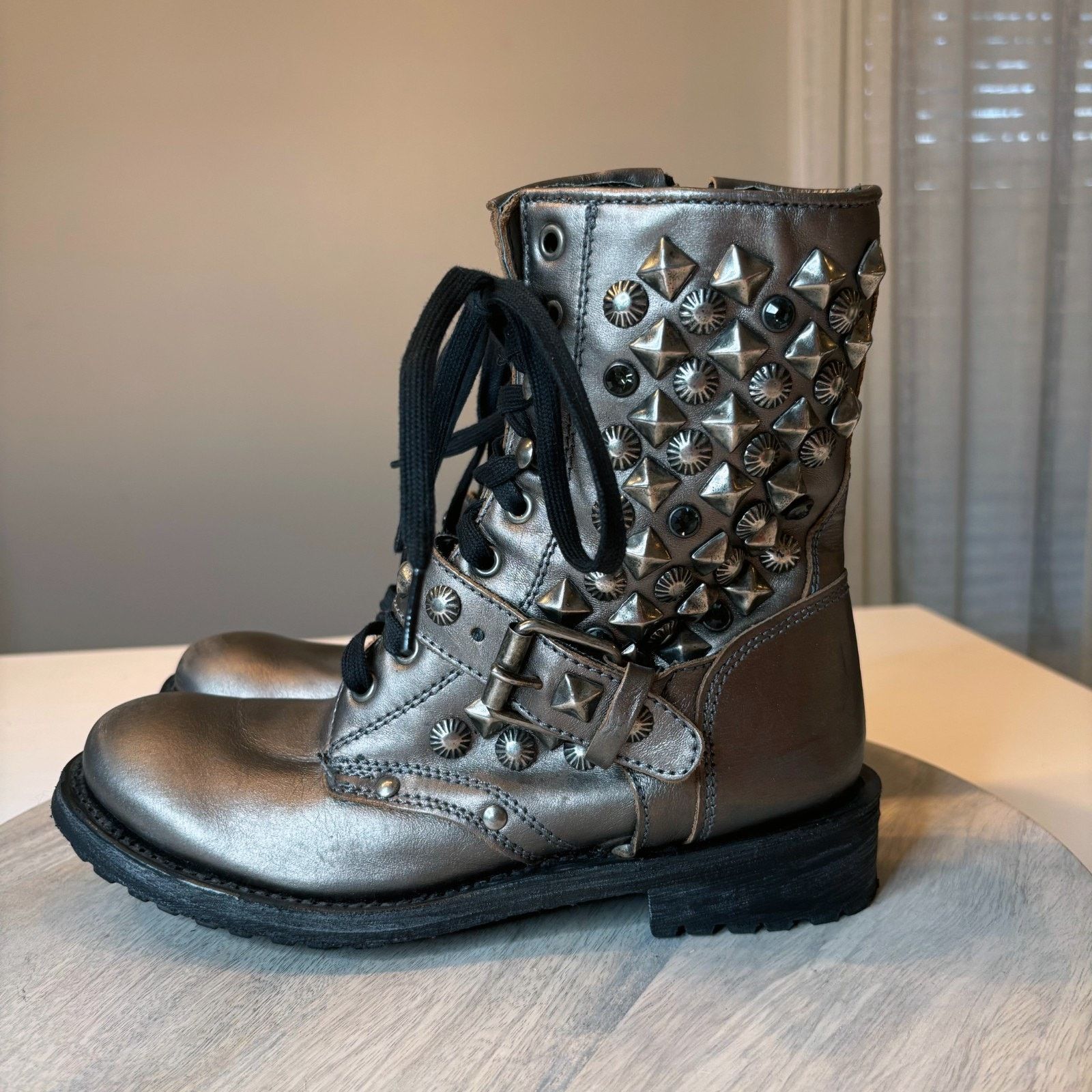 ASH ASH Ryanna US 7.5 - 8 EU 38 Metallic Studded Combat Boots Size US 7.5 / IT 37.5 - 2 Thumbnail