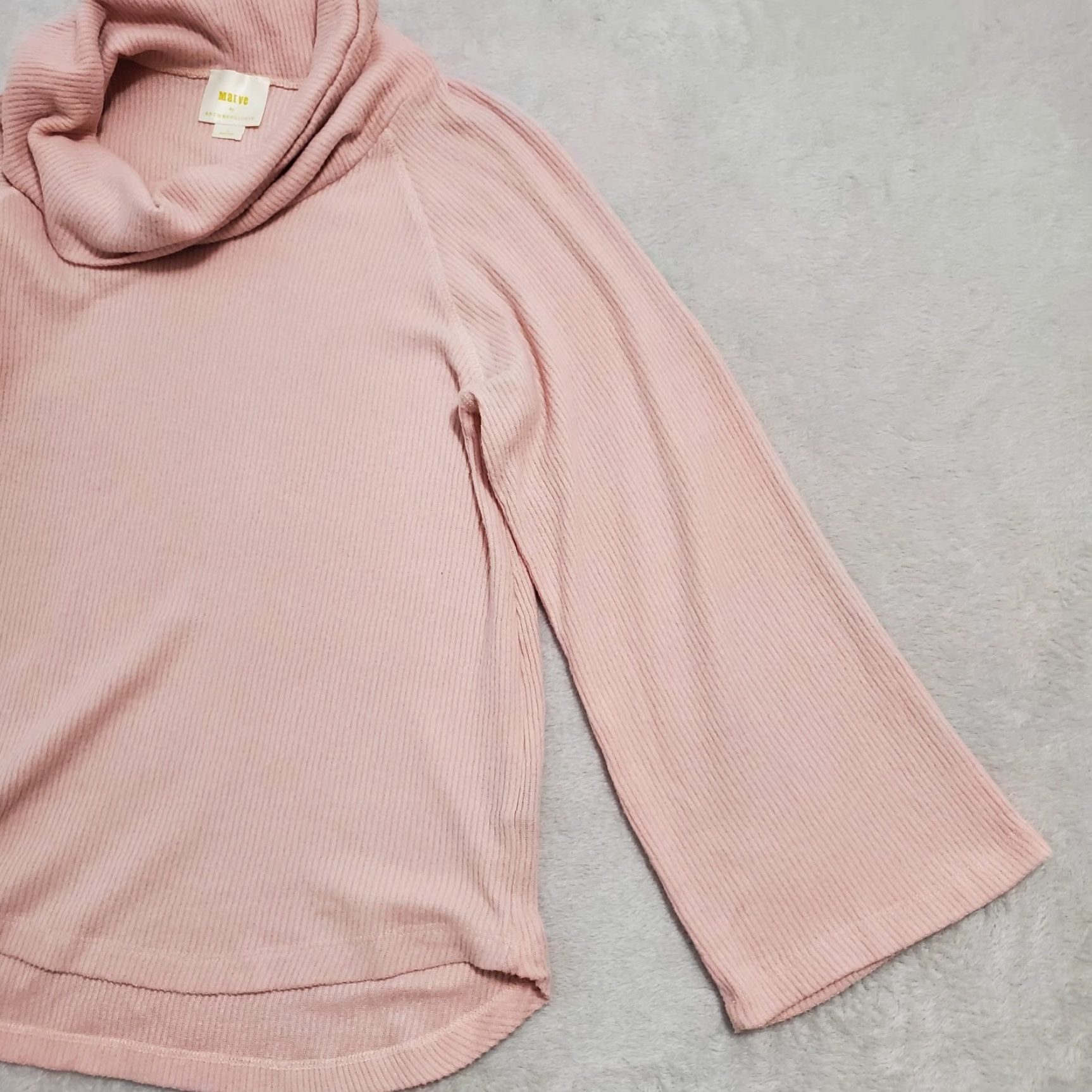 Vintage Maeve Sweater Women L Blush Pink Cowl Neck Rib Knit Relaxed Fit Long Sleeve Lightweight Solid 76% Rayon 22% Polyester 2% Spandex US Made Womens Size L / US 10 / IT 46 - 6 Thumbnail