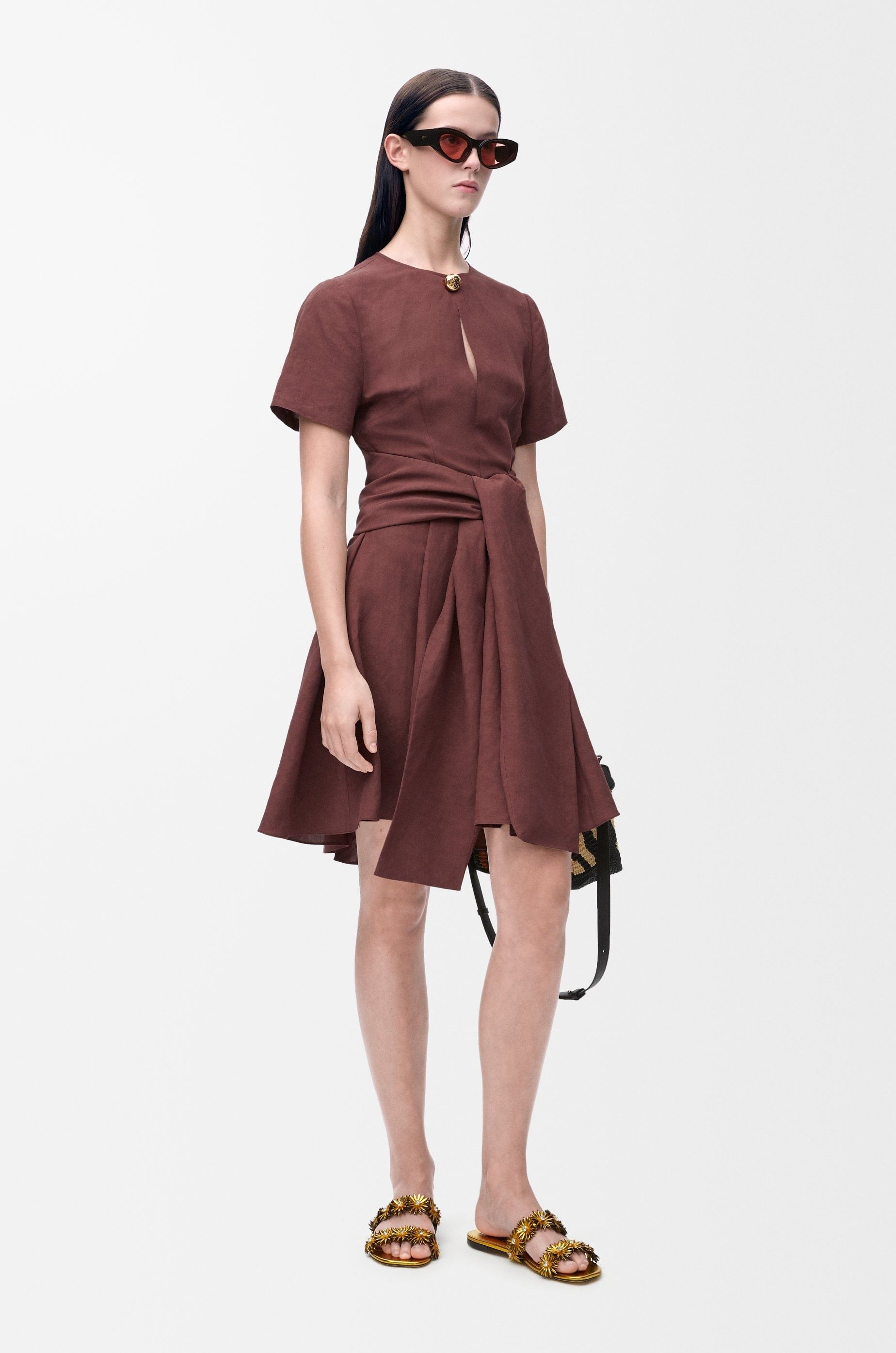 Loewe o1in1g0426 Pebble Dress in Viscose And Linen in Coffee Size XL / US 12-14 / IT 48-50 - 2 Thumbnail