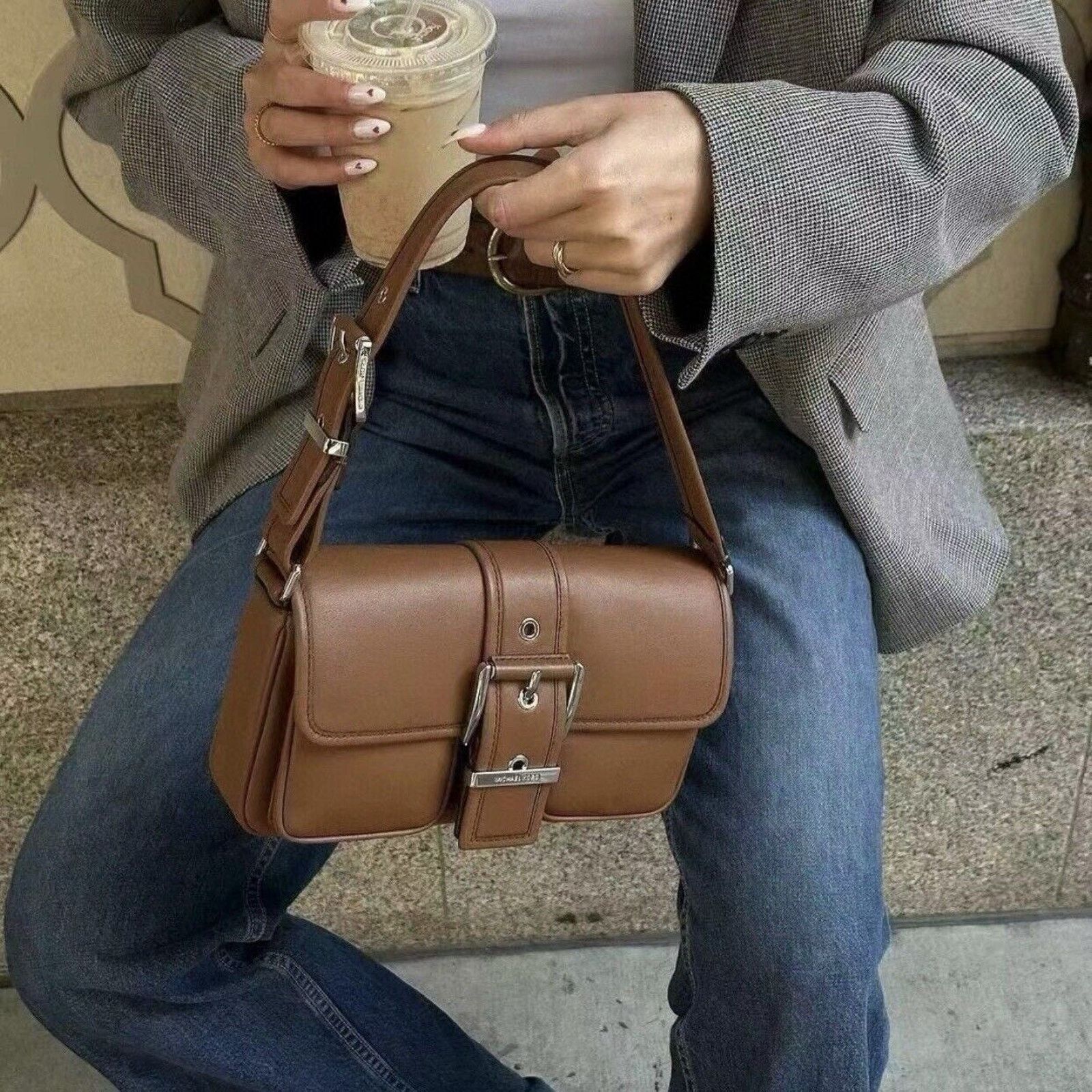 NWT Michael Kors Colby Medium Leather Shoulder Bag Luggage