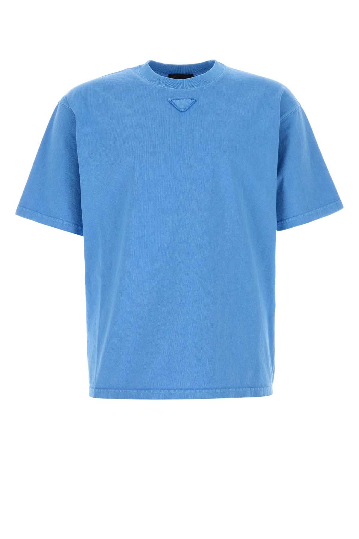 Prada Light Blue Cotton T-Shirt Size US M / EU 48-50 / 2 - 1 Thumbnail