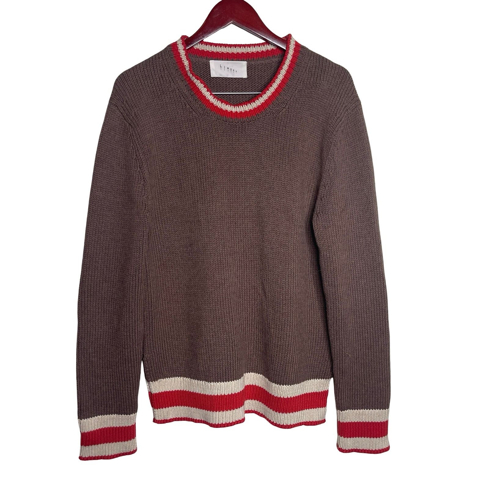 Linder men heavy chunky knit Brown Red Crewneck sweater Lit