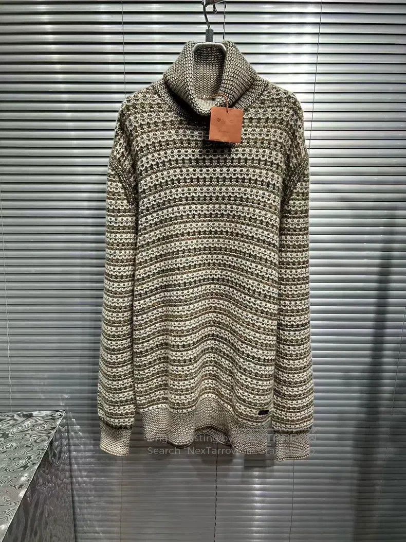 LORO PIANA Leather Trimmed Ribbed Cashmere Knit Sweater