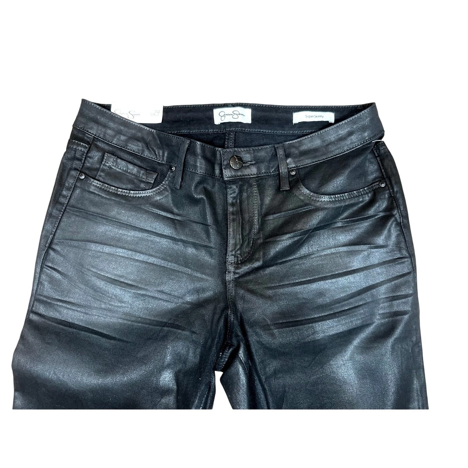 Jessica Simpson Jessica Simpson Mid Rise Skinny Jeans Shiny Black 8 (29) Size 29" - 4 Thumbnail