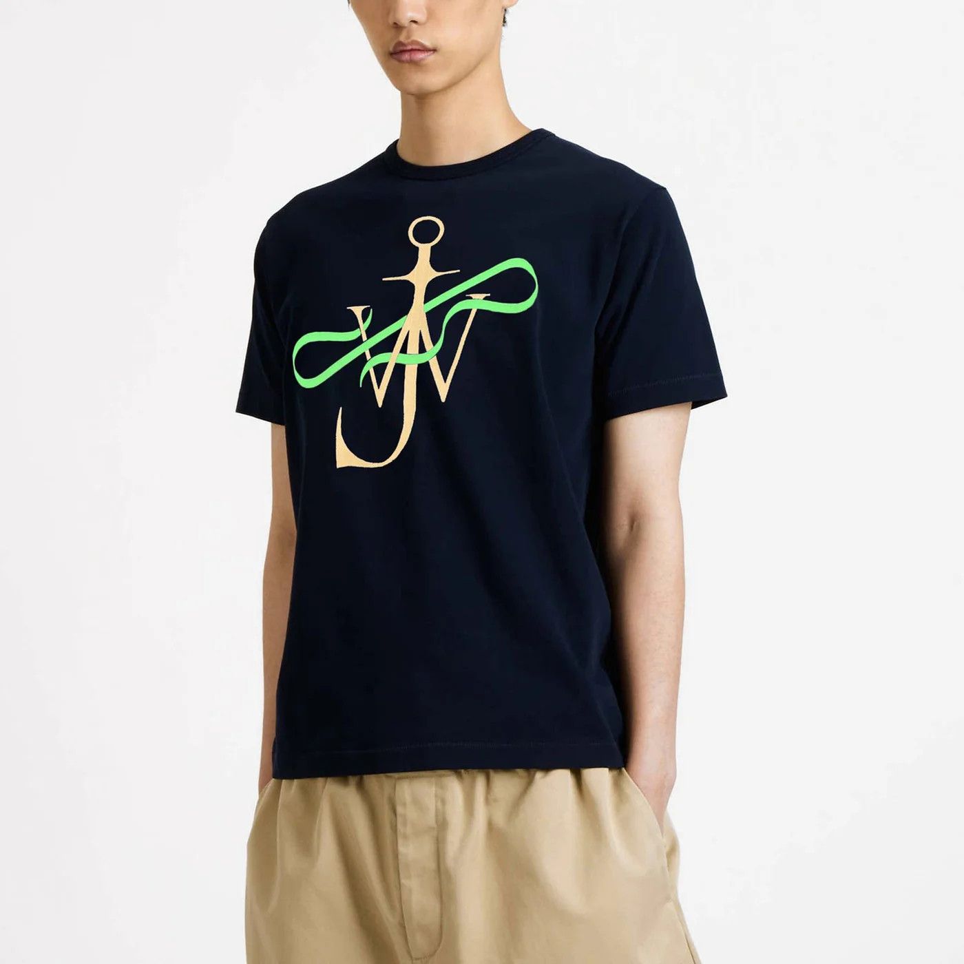 JW Anderson o1d2blof0526 Logo Print Short Sleeve T-Shirt in Navy Blue Size US XL / EU 56 / 4 - 1 Thumbnail
