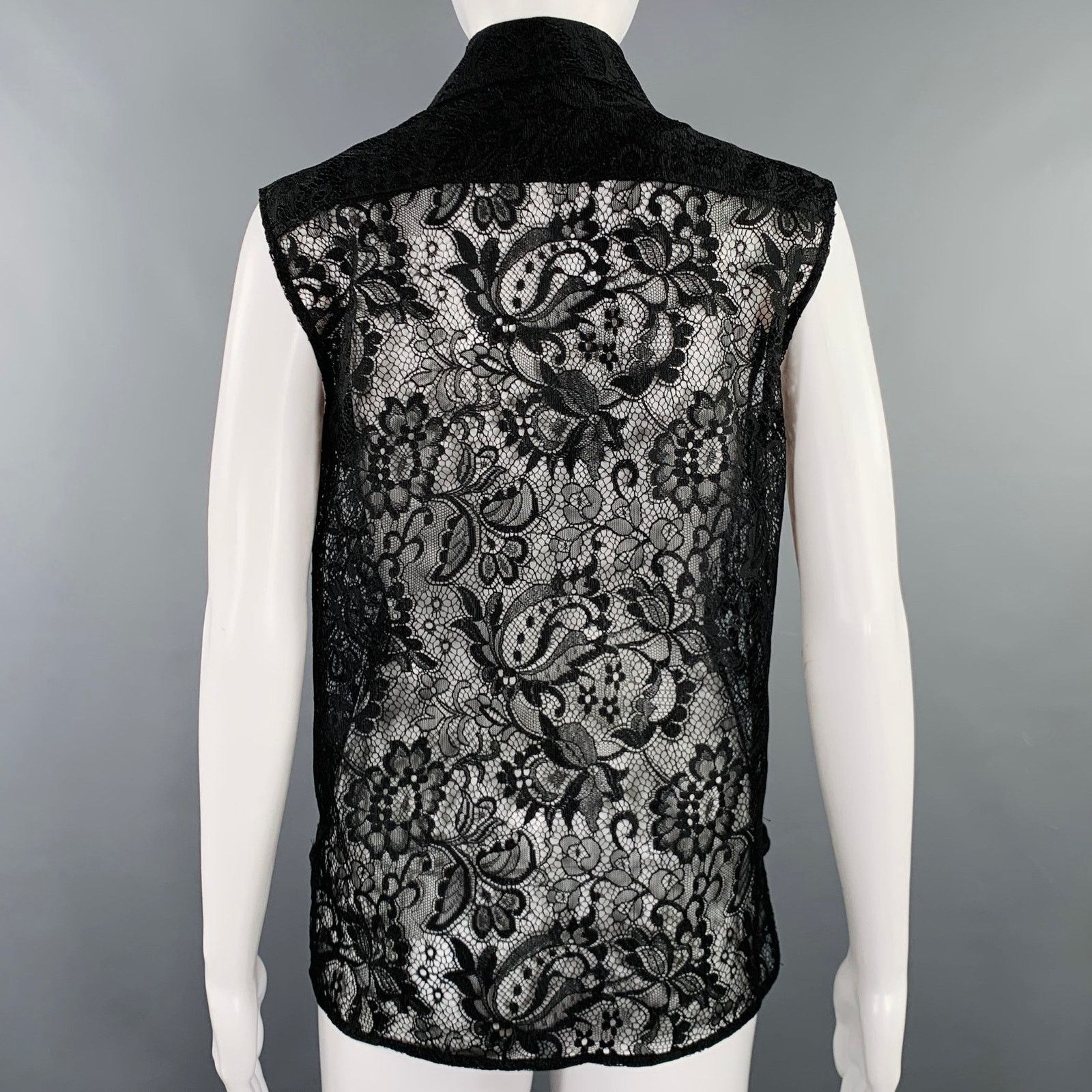 Balenciaga Size S Black Blue Polyester Blend Lace Sleeveless Shirt Size S / US 4 / IT 40 - 3 Thumbnail