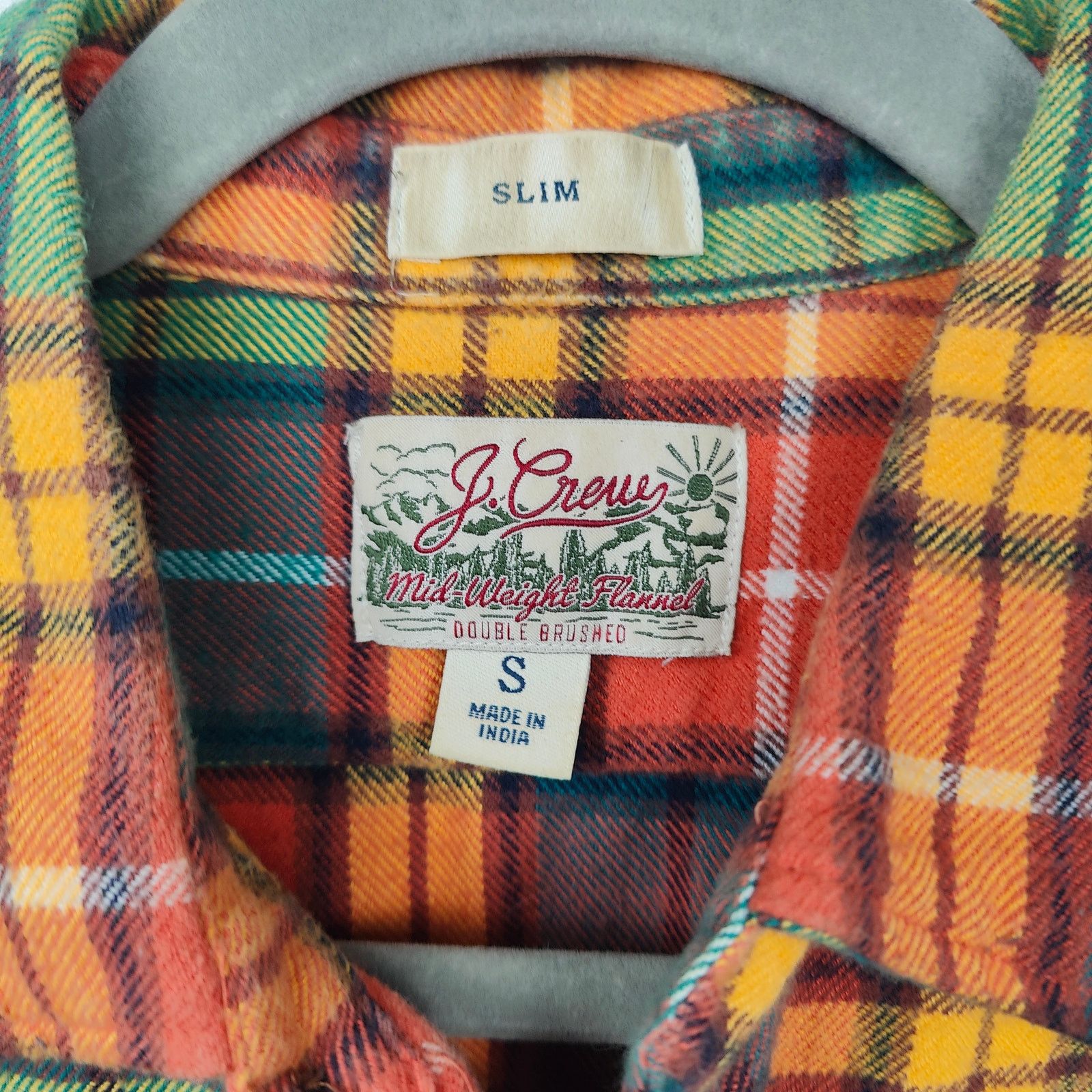 J.Crew J Crew Mid Weight Flannel Shirt Small Slim Fit Orange Green Size US S / EU 44-46 / 1 - 4 Thumbnail