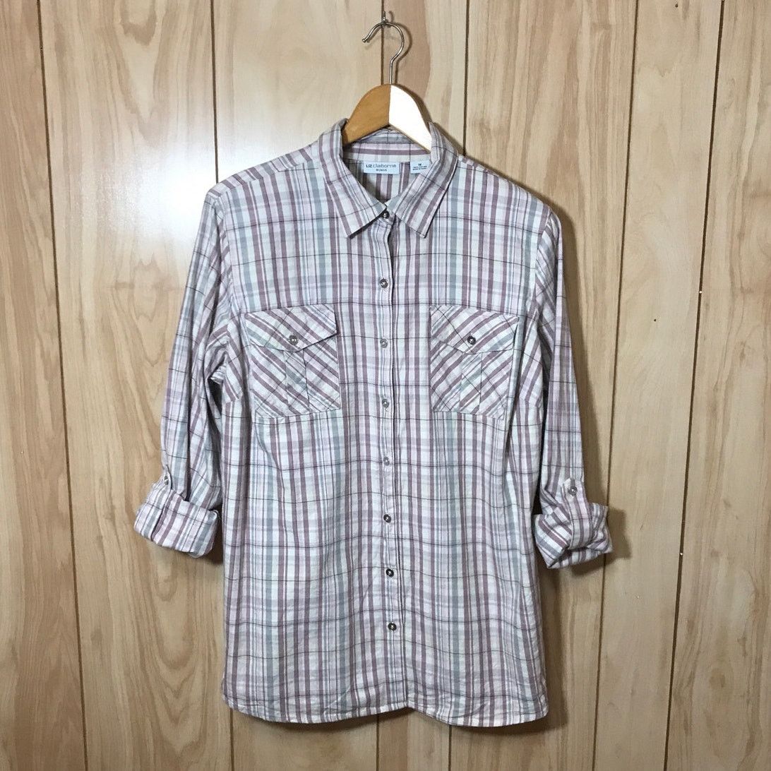 Liz Claiborne Liz Claiborne Plaid Collared Long Sleeves Top 1X Size XL / US 12-14 / IT 48-50 - 2 Thumbnail