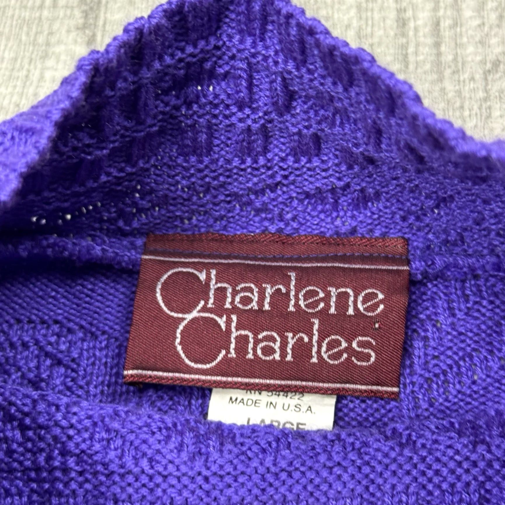 Vintage VINTAGE Charlene Charles Floral Knit Mock Neck Sweater Womens L Purple 80s 90s Garden Size L / US 10 / IT 46 - 4 Thumbnail