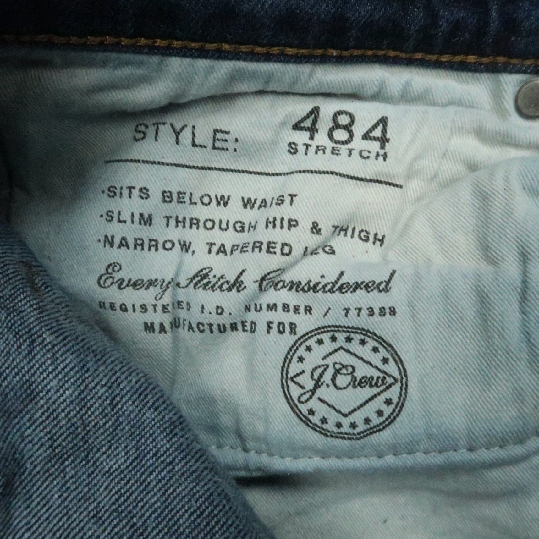 J.Crew J Crew Jeans Mens 34x28 Blue 484 Stretch Slim Straight Denim 5-Pocket Button Zip Belt Loops Regular Size Type Jeans Mens Blue Size US 32 / EU 48 - 7 Thumbnail