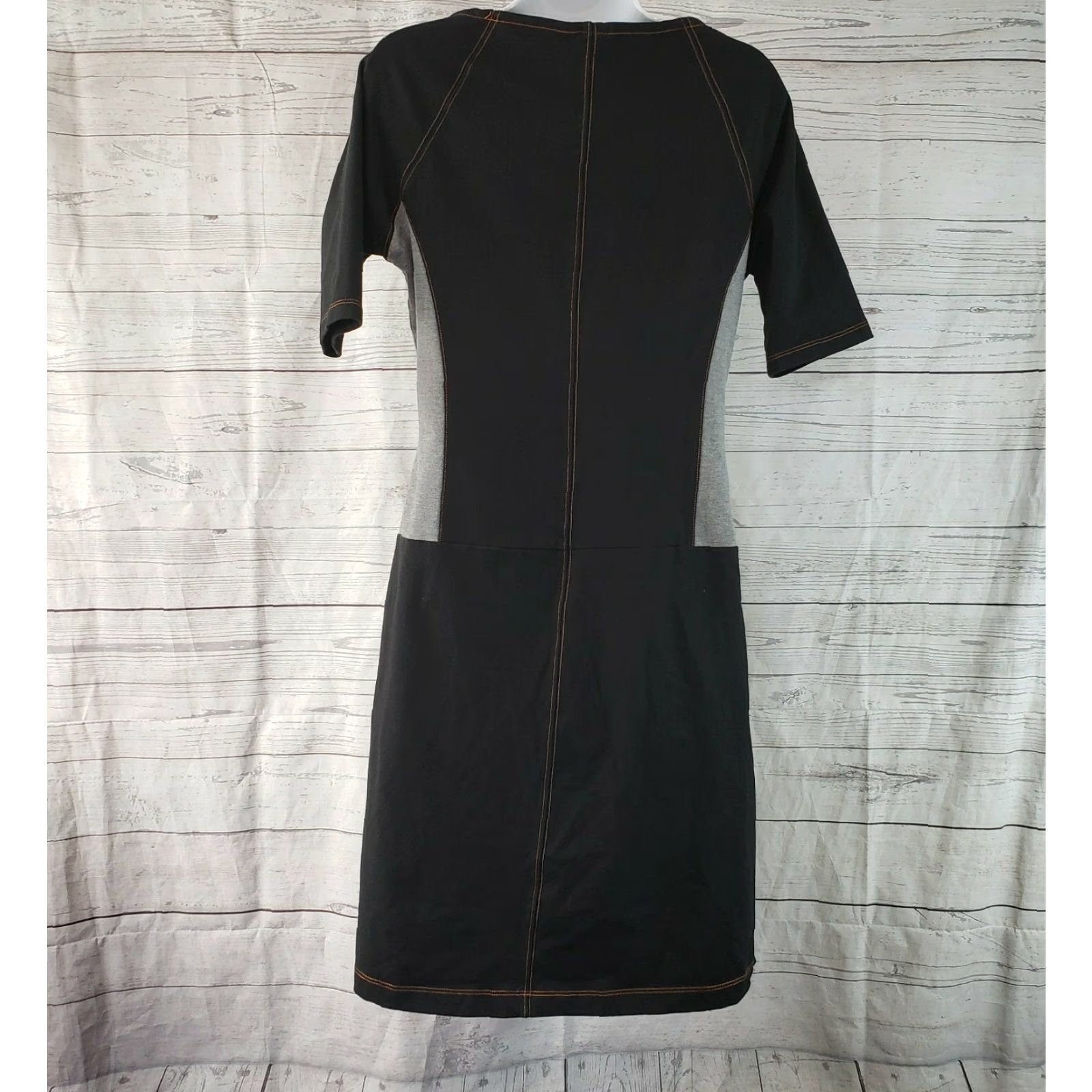 Vintage Sahalie Womens Dress M Black Gray Pockets Elbow Sleeves Cotton Blend Shift Size M / US 6-8 / IT 42-44 - 4 Thumbnail