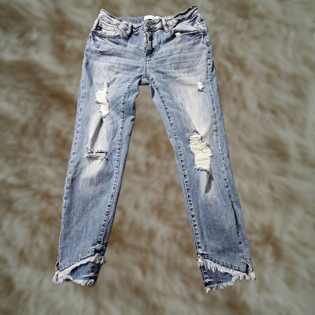 Vintage Kancan Skinny Ankle Jeans Juniors 13x30 Mid Rise Blue Distressed Stretch Preppy Jeans Womens Boys Girls? Size 34" / US 12 / IT 48 - 1 Thumbnail