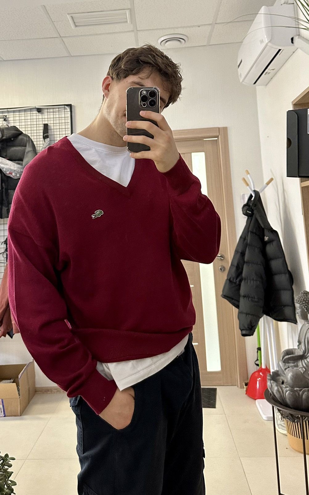 Lacoste × Vintage VINTAGE LACOSTE RED V-NECK SWEATER CHEMISE SIZE 6 MEN XL Size US XL / EU 56 / 4 - 2 Thumbnail