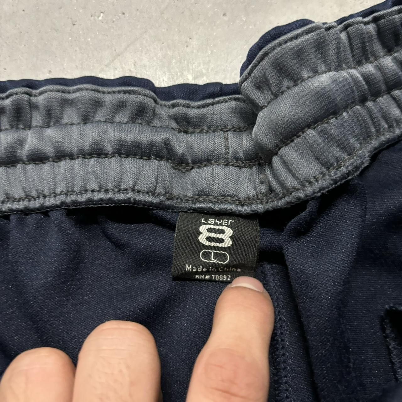 Japanese Brand × Vintage Crazy Vintage Y2K/2000s Navy Blue Grey Striped Drill Athletic Essential Sweatpants! Size US 32 / EU 48 - 6 Thumbnail