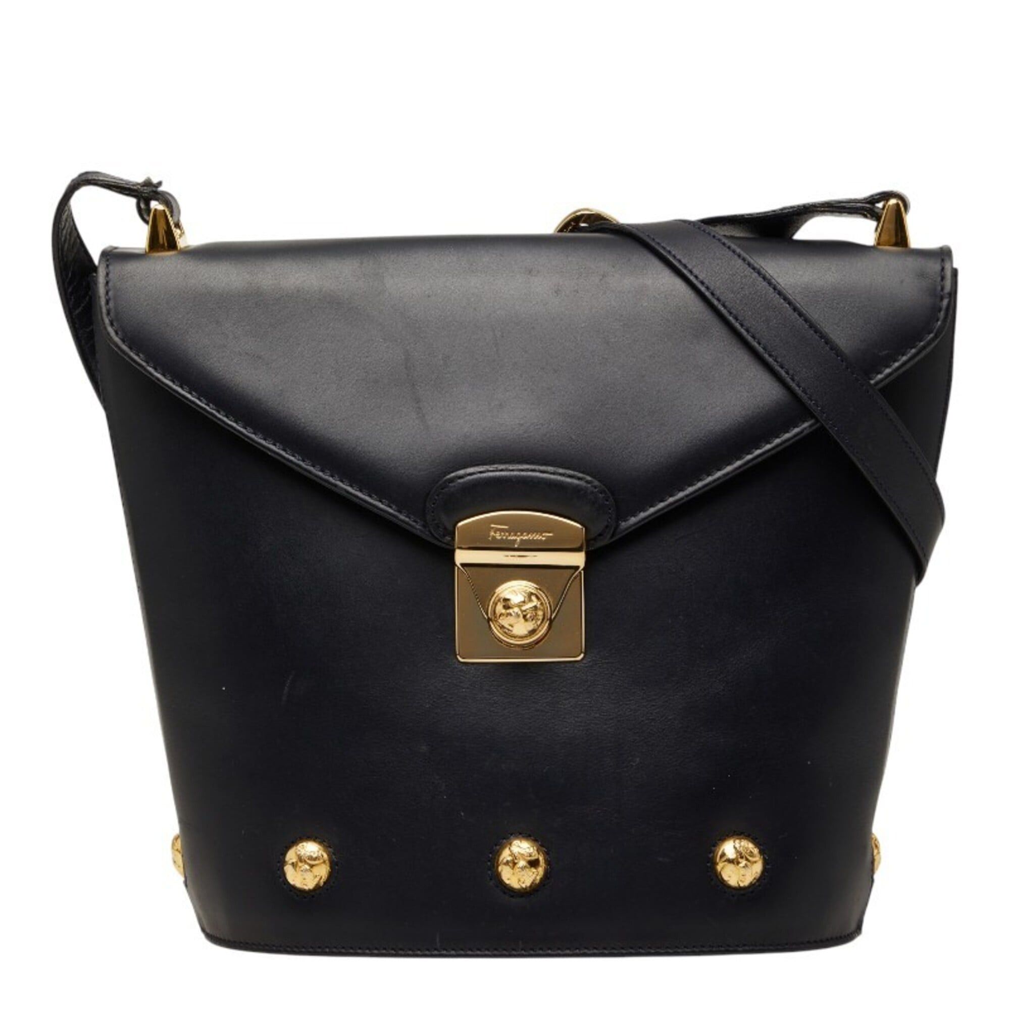 Salvatore Ferragamo Salvatore Ferragamo Studded Shoulder Bag, Black Leather, Women's Size ONE SIZE - 1 Thumbnail