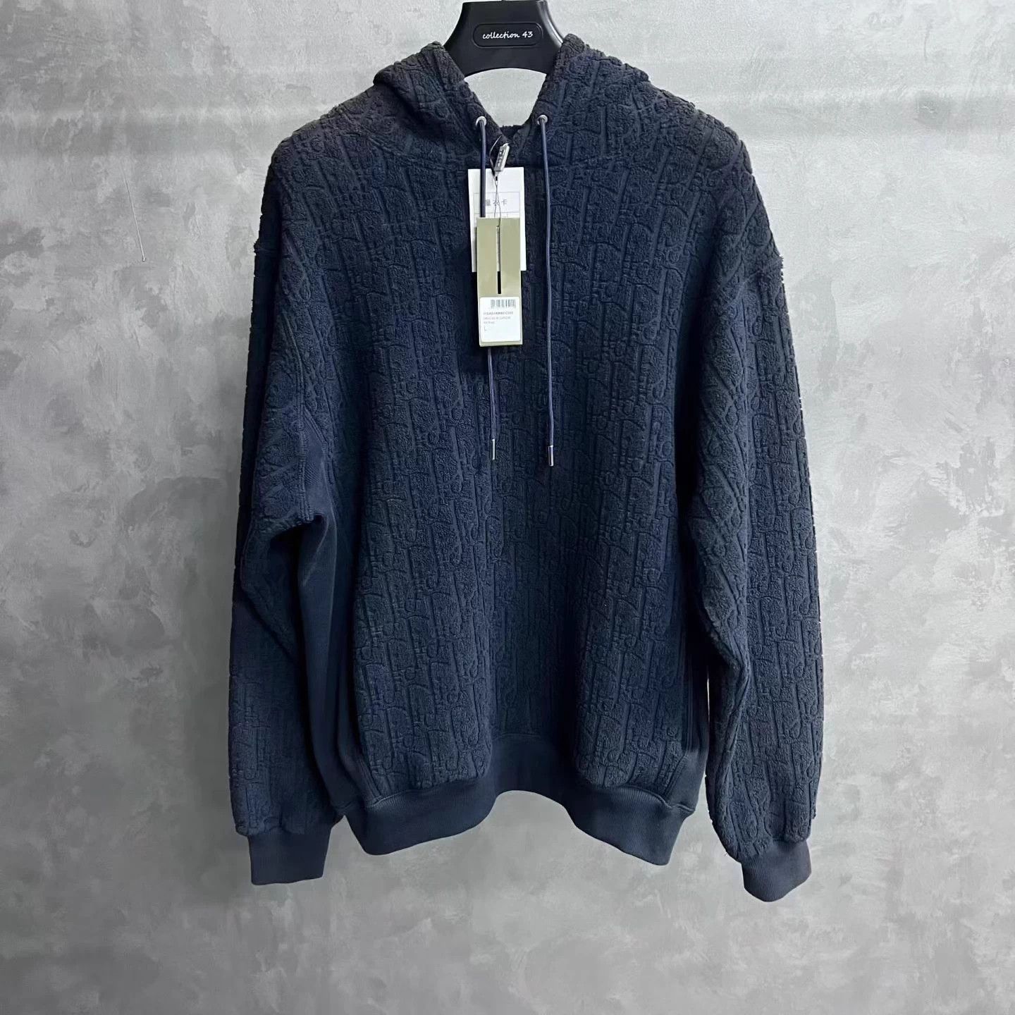 Dior Dior Navy Cotton Fleece Print Oversized Hooded Sweatshirt Size US L / EU 52-54 / 3 - 1 Thumbnail