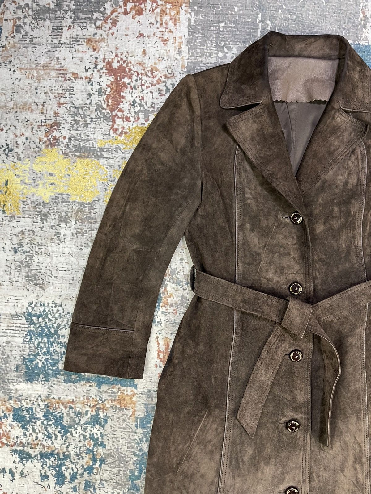 Genuine Leather Mylene Cowhide Suede Brown Trench Coat Size S / US 4 / IT 40 - 4 Thumbnail