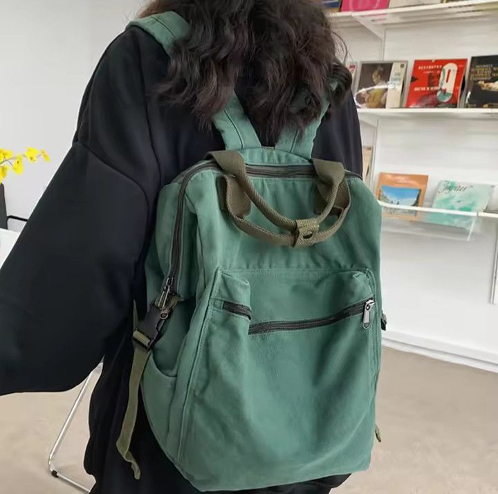 The Unbranded Brand Vintage Green Canvas Backpack Size ONE SIZE - 1 Thumbnail