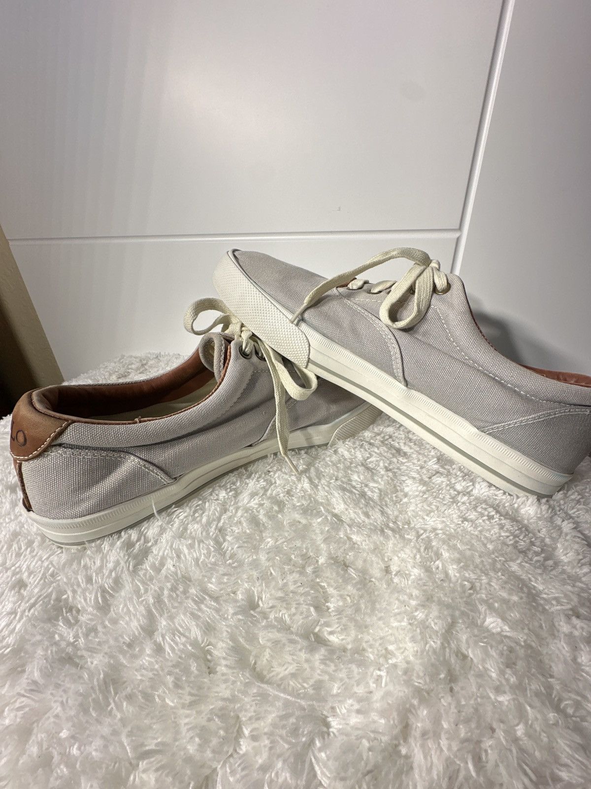 Polo Ralph Lauren Polo Ralph Lauren Gray Canvas Sneakers w/Brown Leather Size US 11.5 / EU 44-45 - 4 Thumbnail