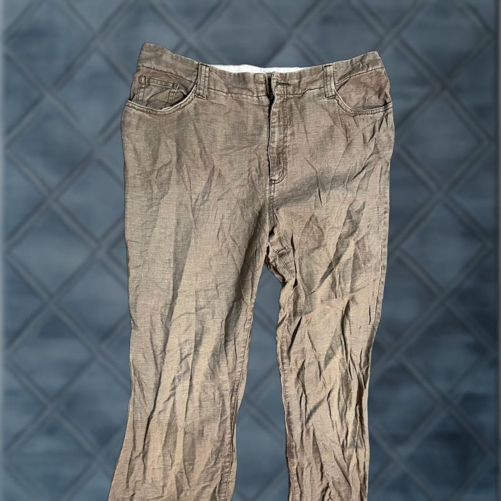 Lands' End Women Lands' End Linen Cotton Pants Beige Brown Size 10 Linen Blend Straight Wide-Leg Size 32" / US 10 / IT 46 - 1 Thumbnail