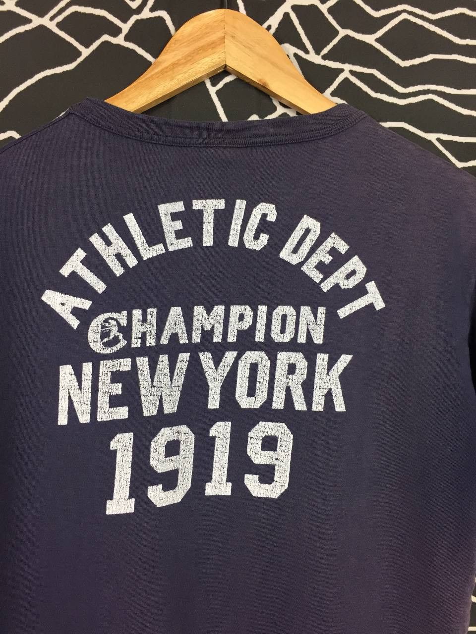 Champion × Vintage Vtg Sunfaded Champion Athletic Dept New York 1919 Tee Size US M / EU 48-50 / 2 - 3 Thumbnail