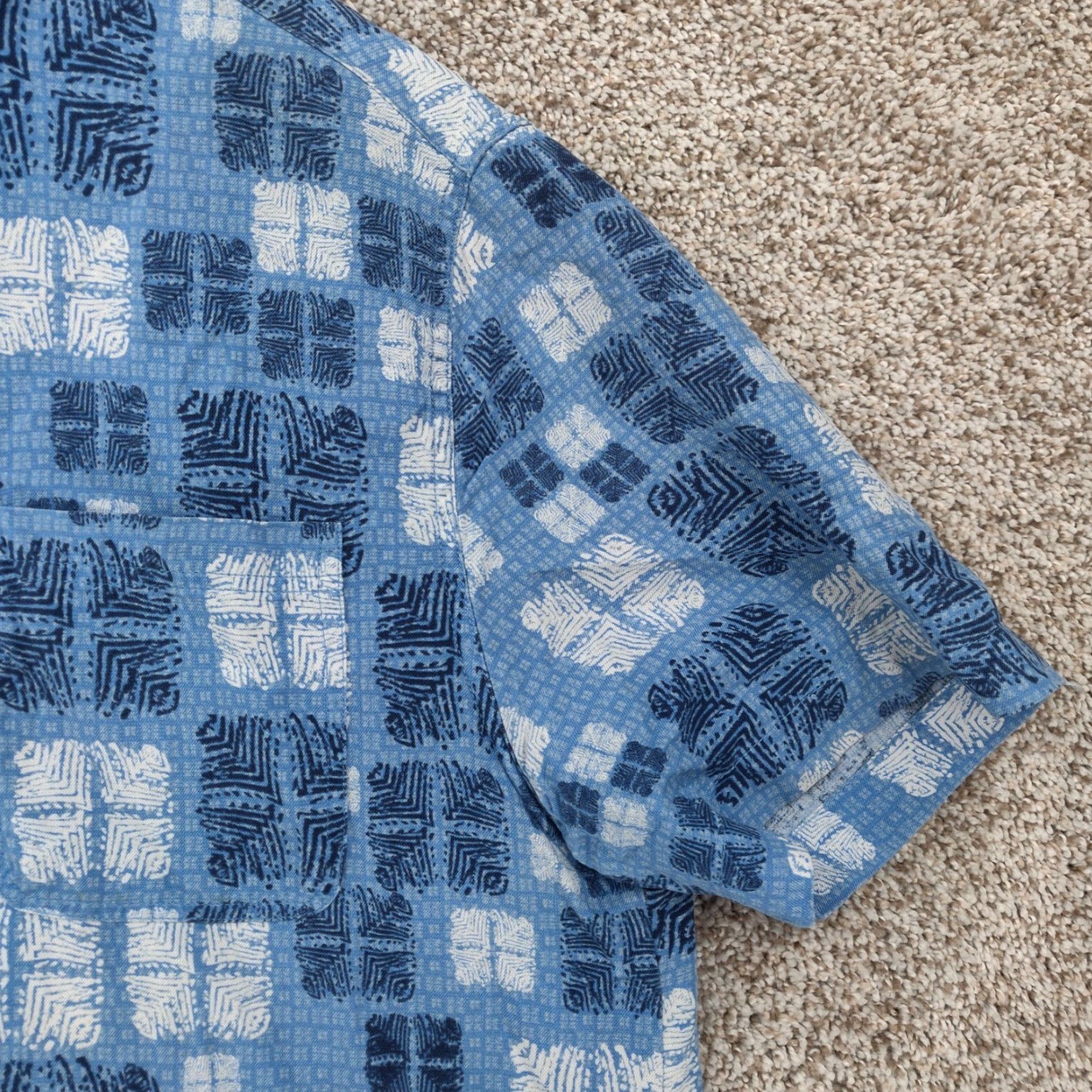Nat Nast Nat Nast Shirt Mens Medium Blue Geometric Silk Blend Short Sleeve Button Casual Size US M / EU 48-50 / 2 - 4 Thumbnail
