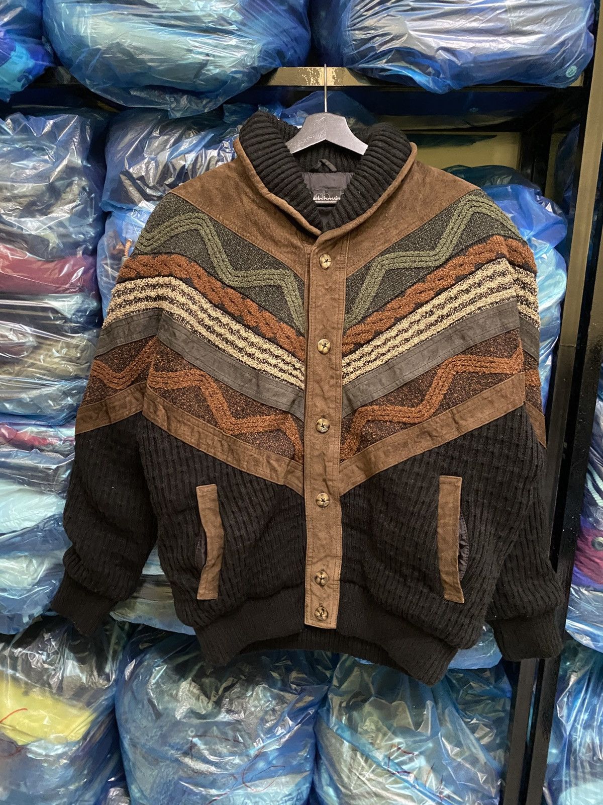 Vintage Vintage Arnaldo Bassini Italian Knit Suede Patchwork Jacket Size US L / EU 52-54 / 3 - 3 Thumbnail