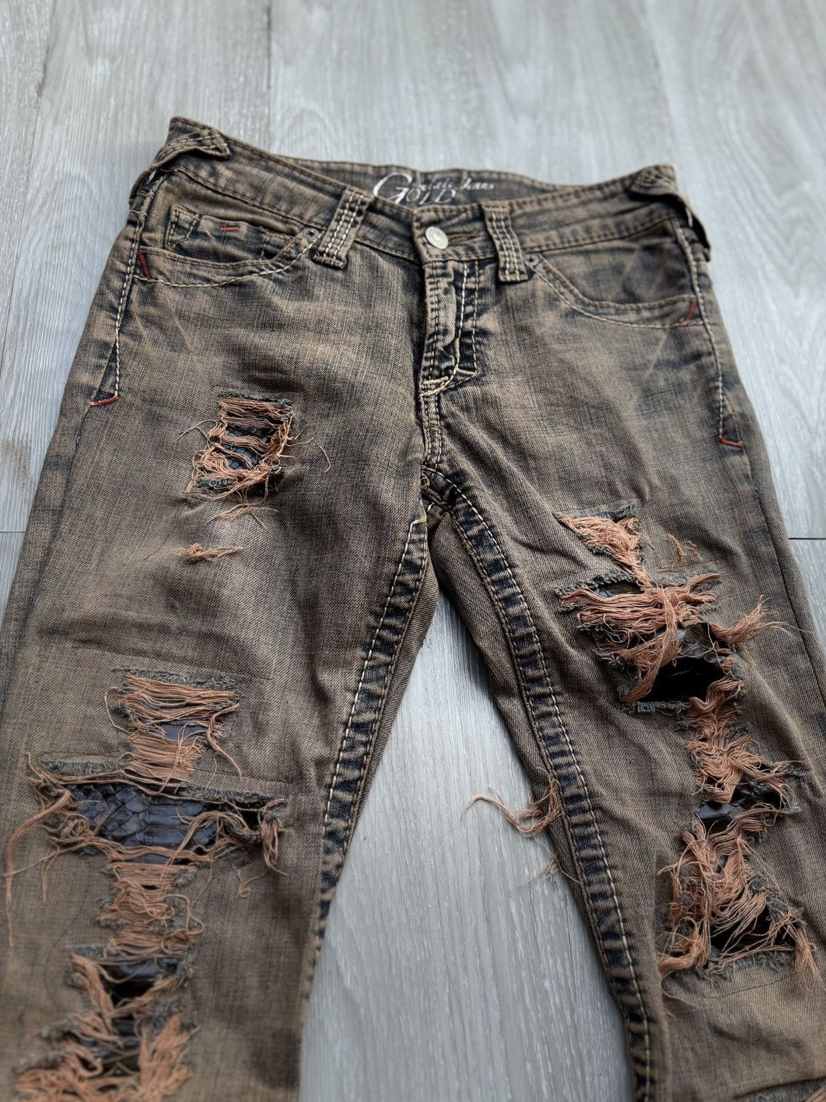 Japanese Brand SOLIDGOLD mudwash flare jeans Size US 27 - 3 Thumbnail