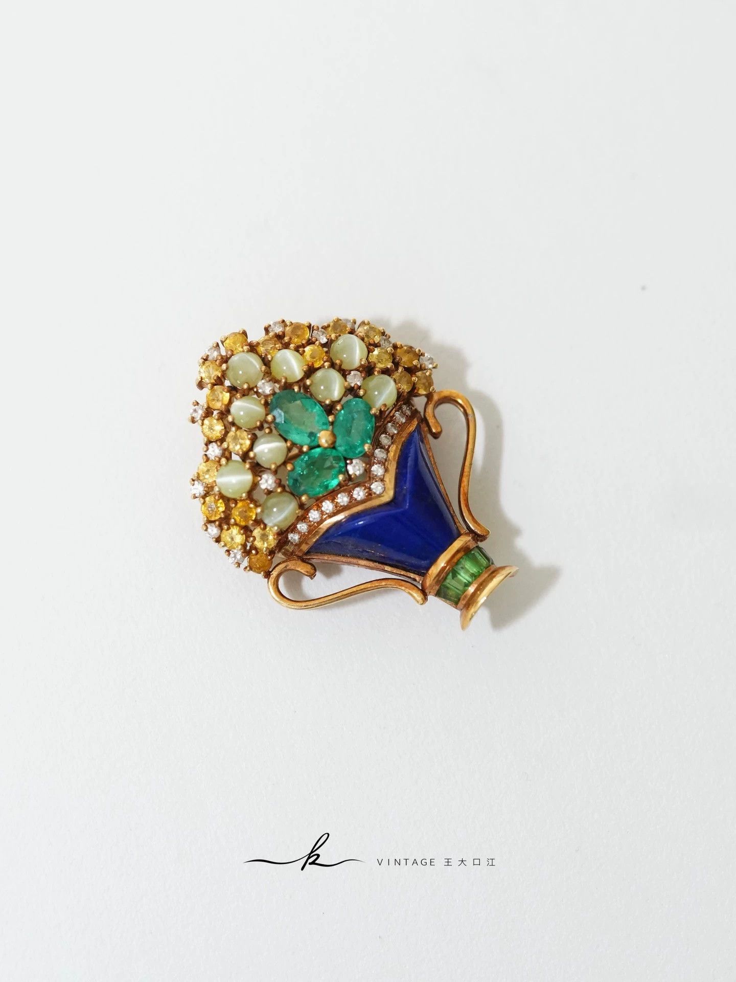 Other Vintage 18K Gold Multi-Gemstone Floral Basket Brooch Size ONE SIZE - 3 Thumbnail