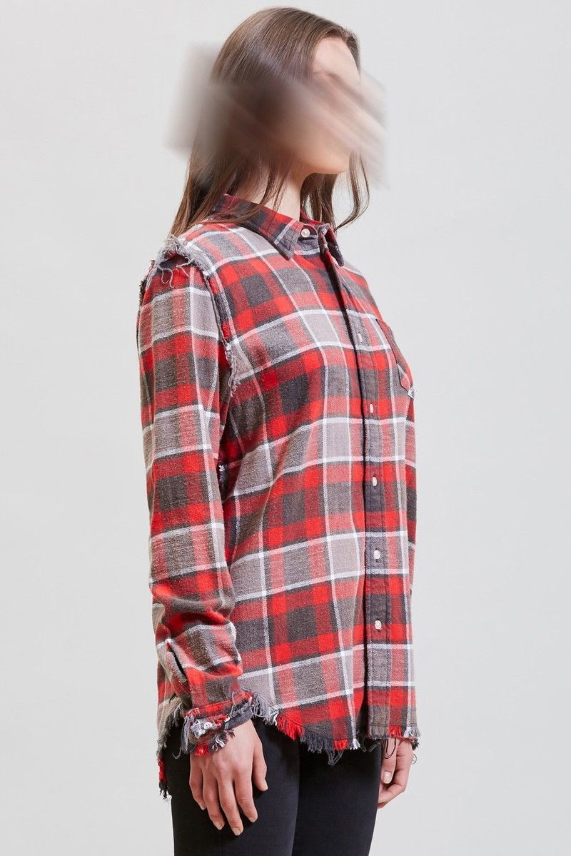 R13 Shredded seam Shirt red grey plaid medium Size M / US 6-8 / IT 42-44 - 4 Thumbnail
