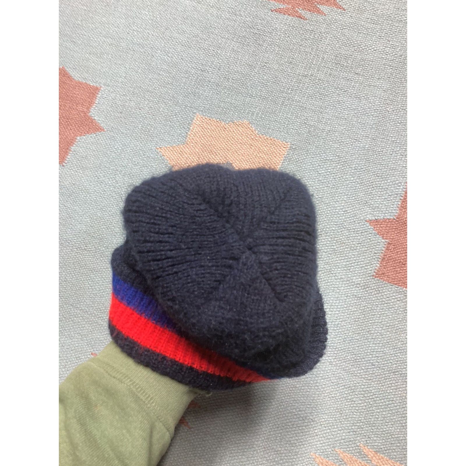 Vintage VINTAGE Skull Cap Beanie Hat Skully Striped Tri Tone Acrylic Knit Red Blue Mens One Size Blue Striped Acrylic Knit Beanie Skull Cap SKULLY Mens Size ONE SIZE - 4 Thumbnail