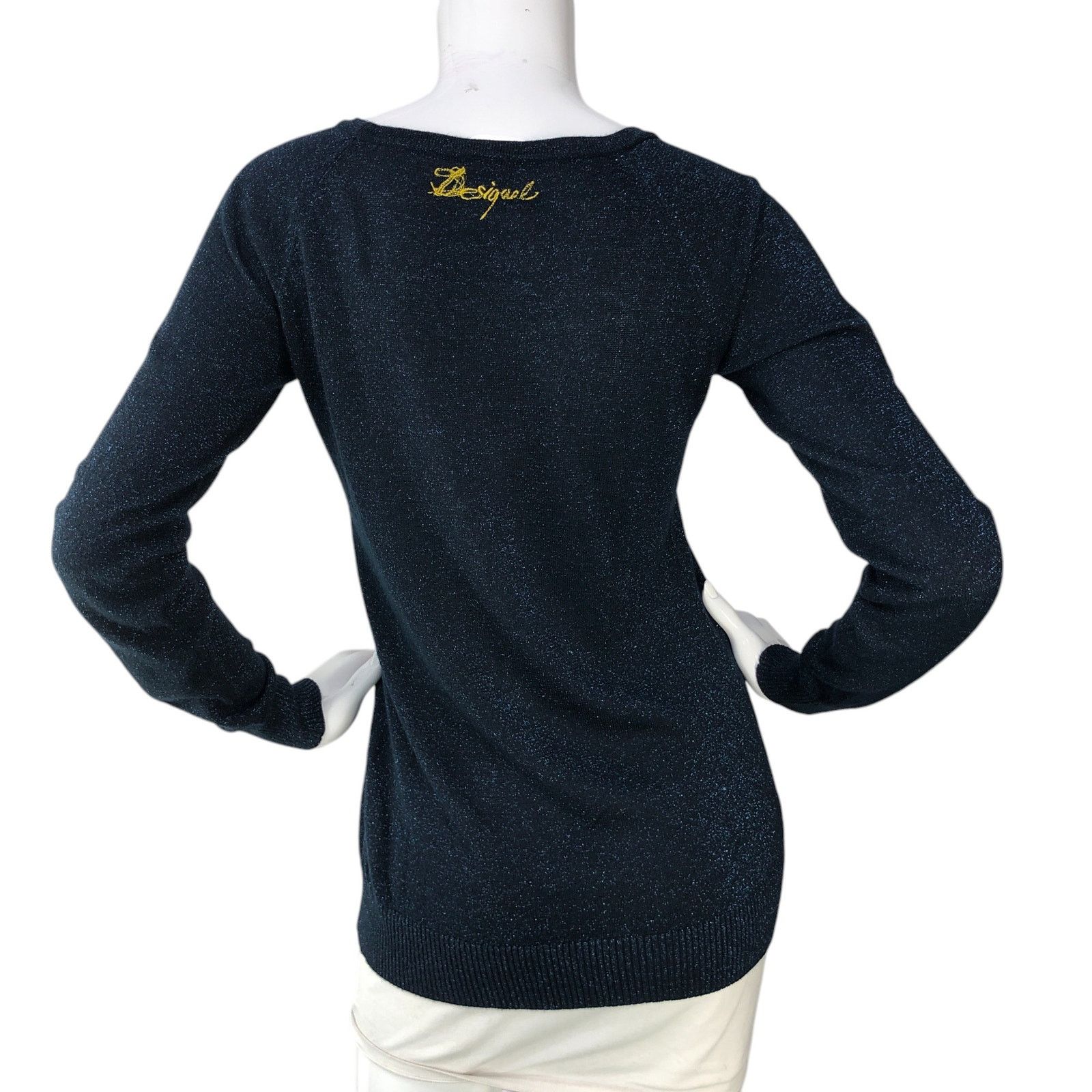 Desigual Desigual Size S Sweater Floral Embroidery Metallic Navy Blue Size S / US 4 / IT 40 - 7 Thumbnail