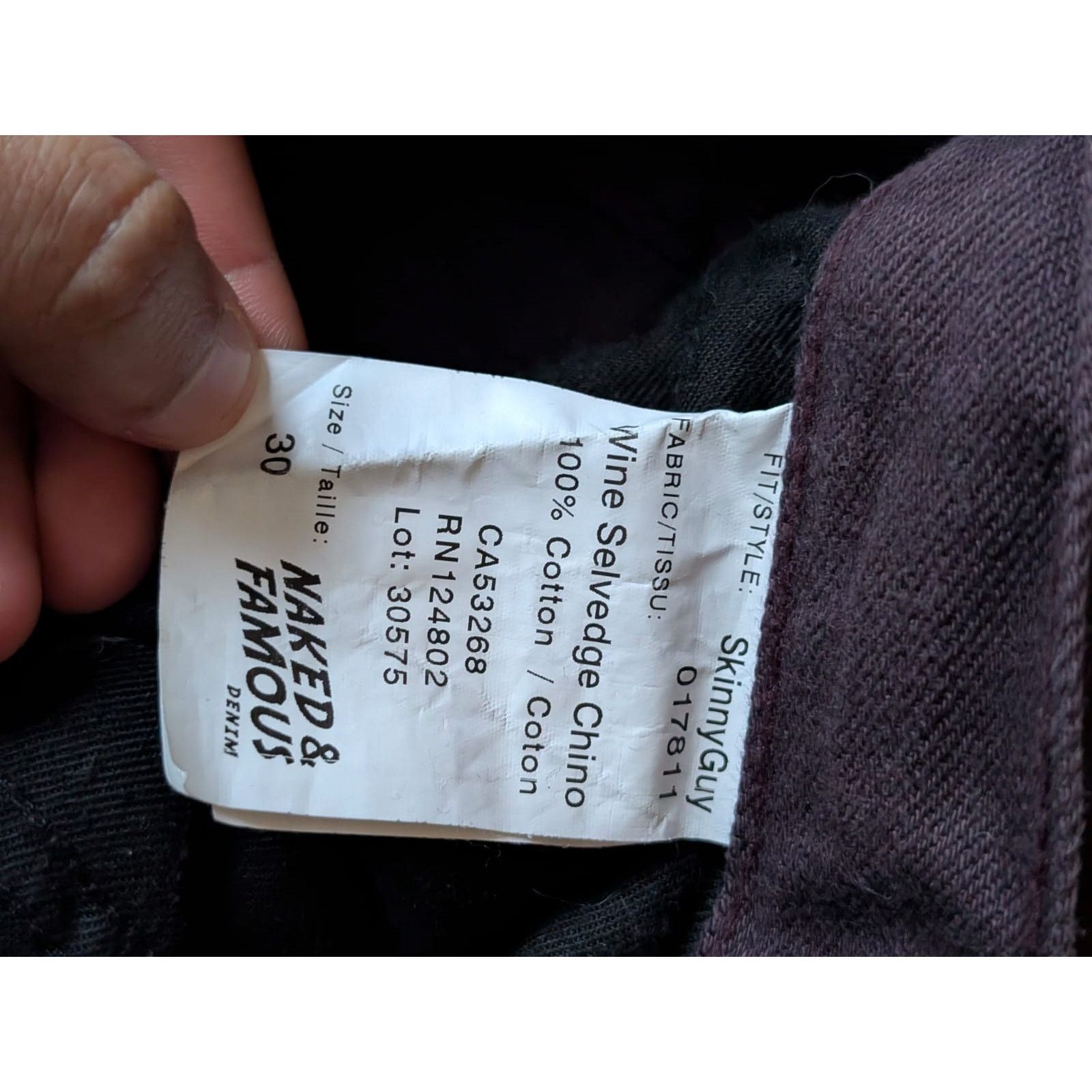 Naked & Famous Skinny Guy - Wine Selvedge Chino (30) Size US 30 / EU 46 - 7 Thumbnail