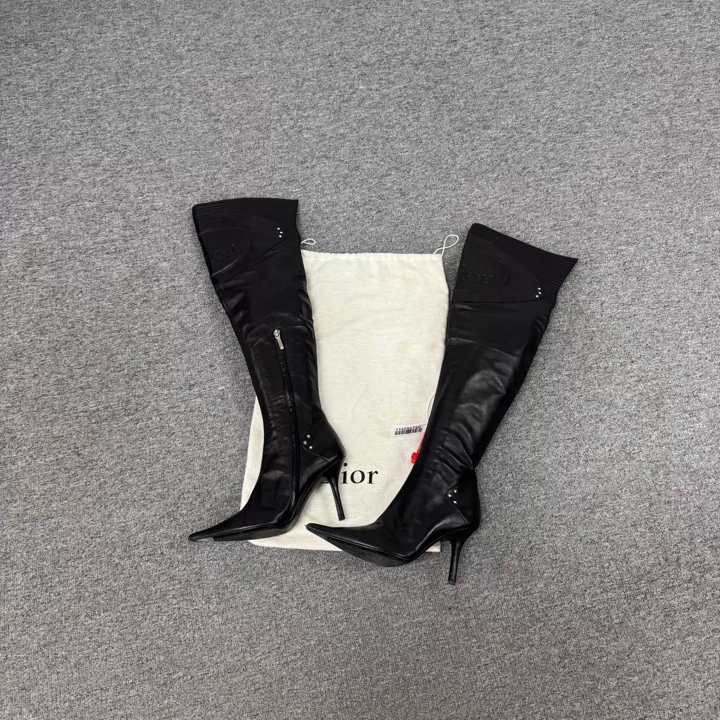 Dior Dior embossed logo black leather pointed stiletto boot Size US 5.5 / IT 35.5 - 1 Thumbnail