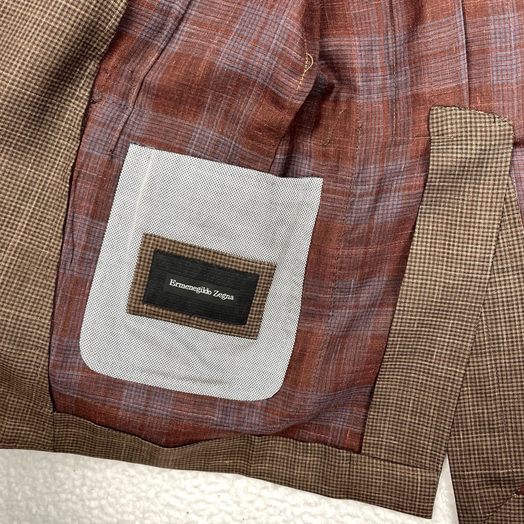 Ermenegildo Zegna Ermenegildo Zegna Sport Coat Jacket Brown Wool Linen Silk EU 48 US 38 Plaid Mens Size US XXS / EU 40 - 4 Thumbnail