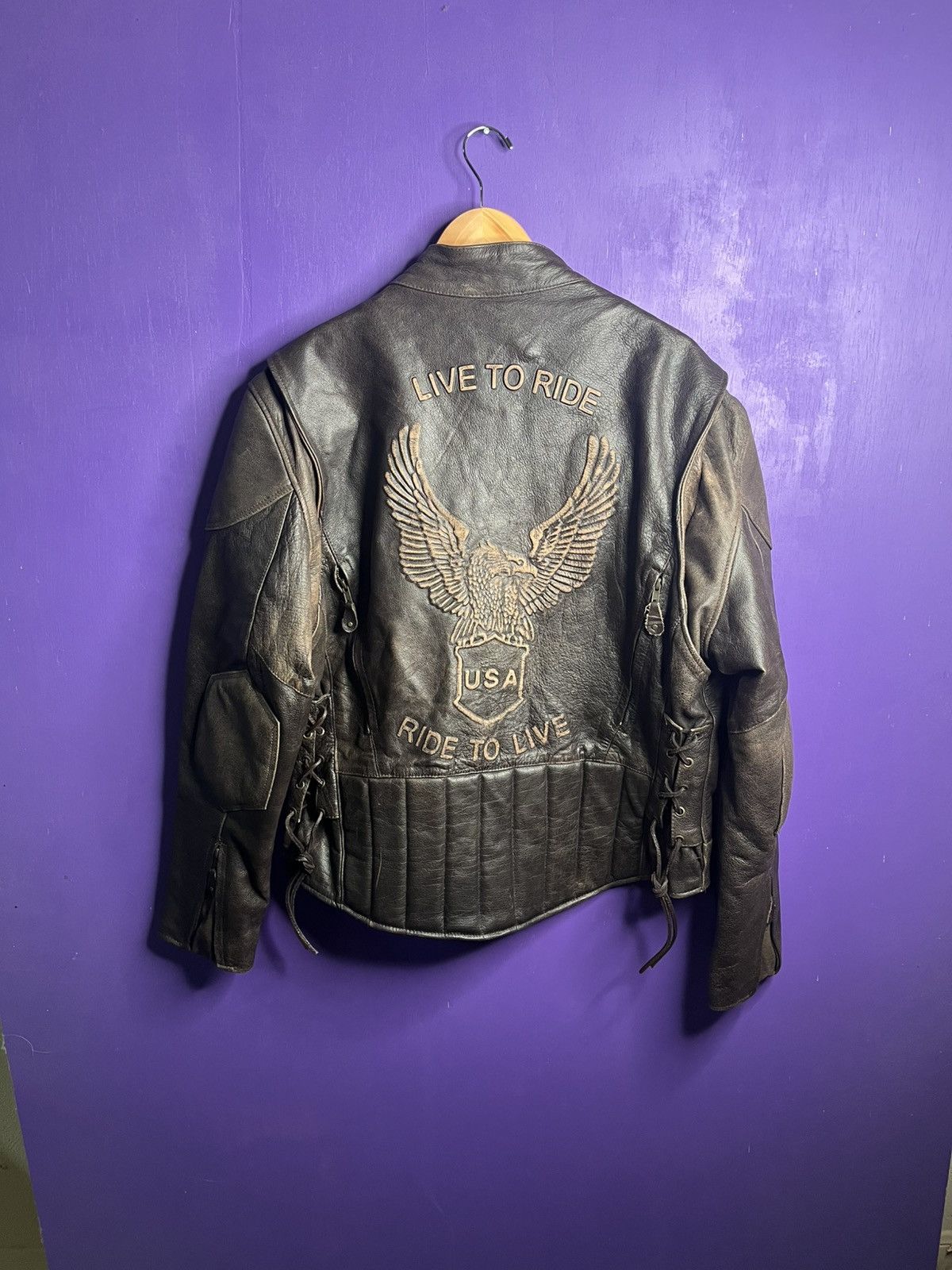 Vintage Vintage 90s Live to ride biker leather jacket Size US L / EU 52-54 / 3 - 2 Thumbnail