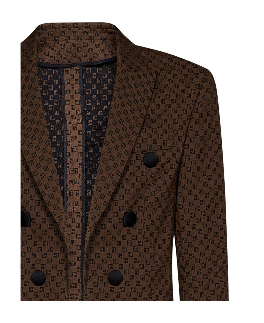 Balmain o1s1wg110125 Monogram Double-breasted Blazer in Brown Size US L / EU 52-54 / 3 - 3 Thumbnail