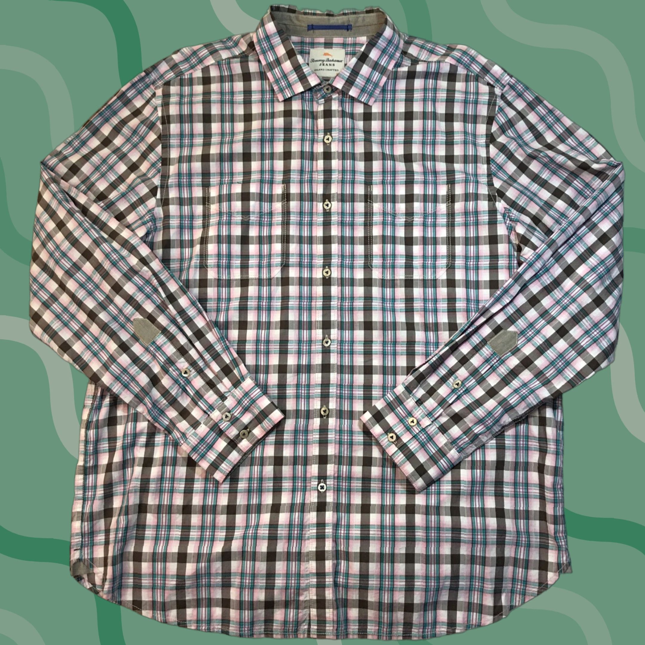 Tommy Bahama Tommy Bahama Shirt Mens Island Modern Fit XL Plaid Long Sleeve Button-Up Cotton Knit Multicolor Blue Collar Spread Casual Size US XL / EU 56 / 4 - 1 Thumbnail