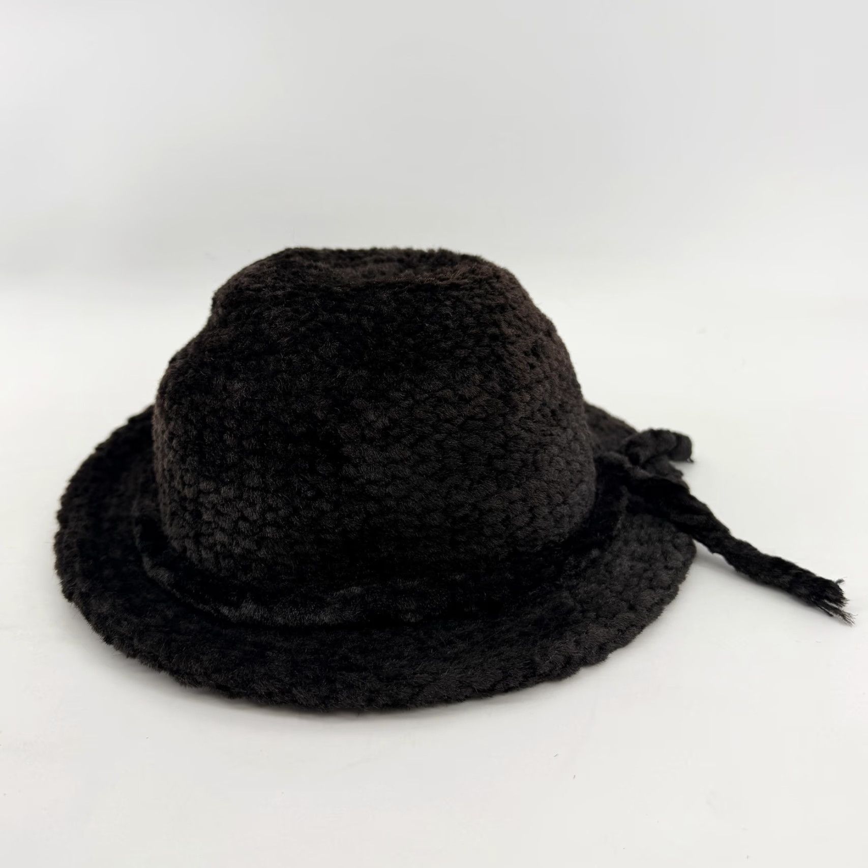 MCM VINTAGE 60s 70s Italian Knit Bucket Hat Cloche Italy Chlorvinyl MCM Astrakan Brown Womens One Size Knit Choc Brown Accent Bow Fall Winter Size ONE SIZE - 3 Thumbnail