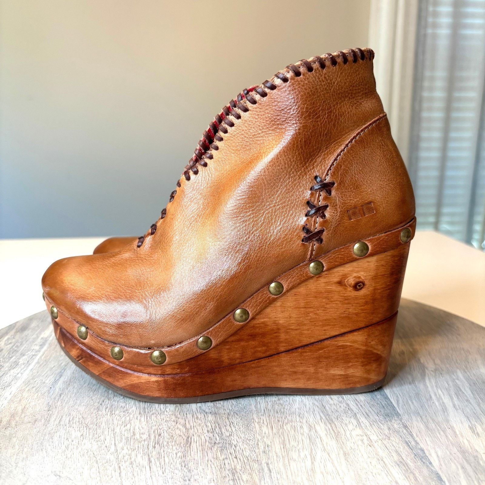 Bed Stu Bed Stu Marina Rustic Leather Wood Wedge Boot Bootie US 7 Size US 7 / IT 37 - 1 Thumbnail